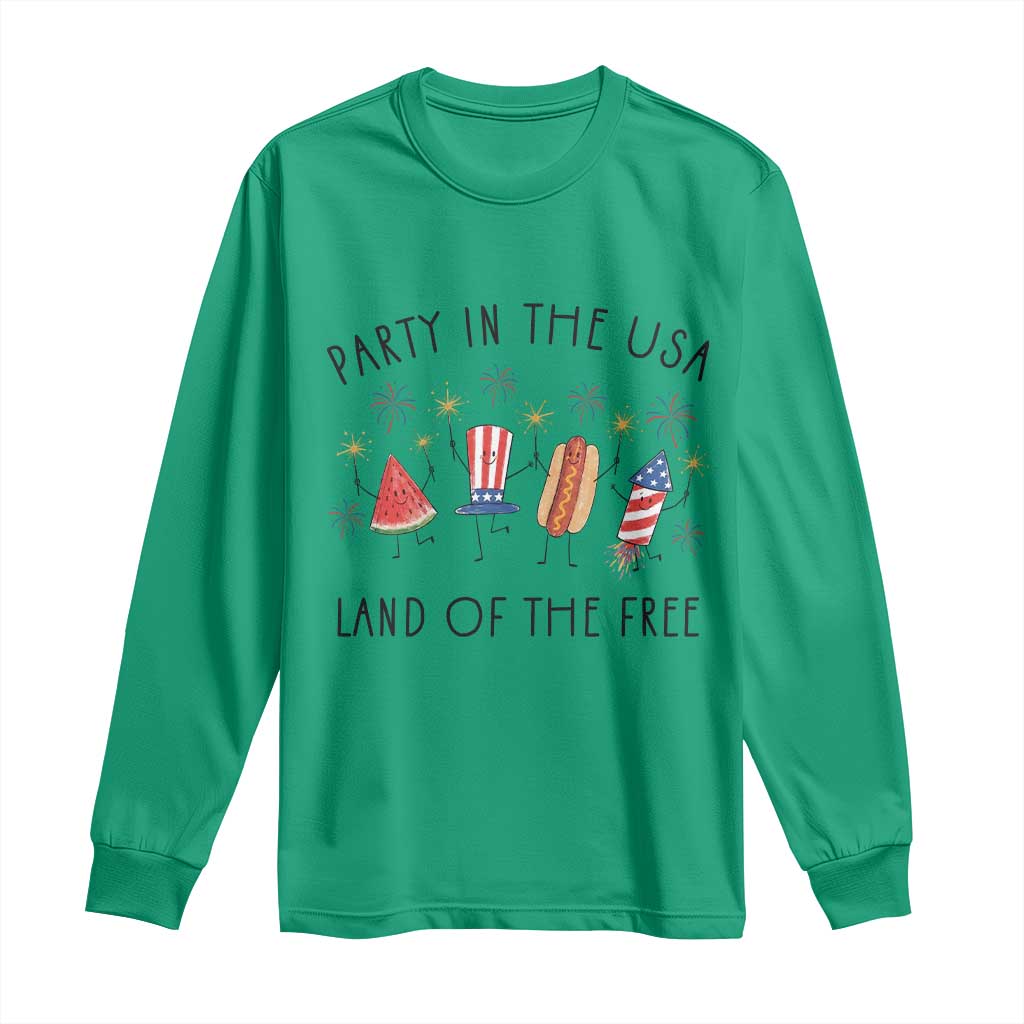 Patriotic Doodle Long Sleeve Shirt Watermelon Hotdog Firework Cute Fourth of July