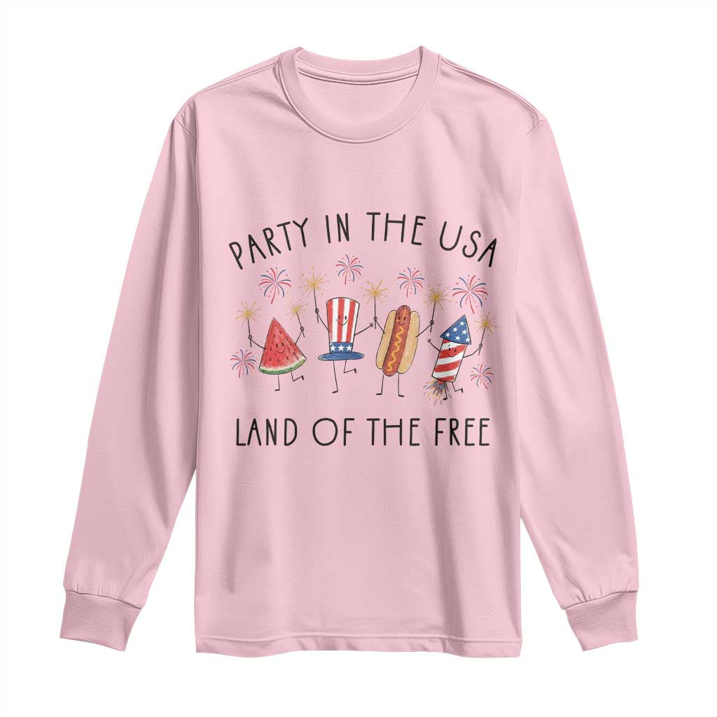 Patriotic Doodle Long Sleeve Shirt Watermelon Hotdog Firework Cute Fourth of July