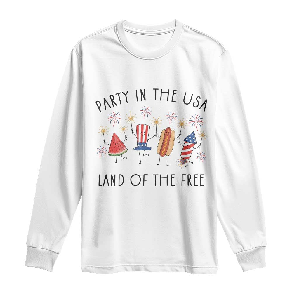 Patriotic Doodle Long Sleeve Shirt Watermelon Hotdog Firework Cute Fourth of July