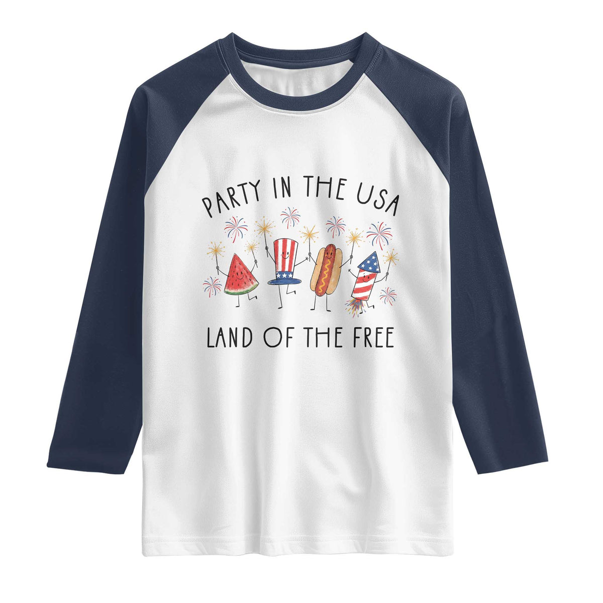 Patriotic Doodle Raglan Shirt Watermelon Hotdog Firework Cute Fourth of July