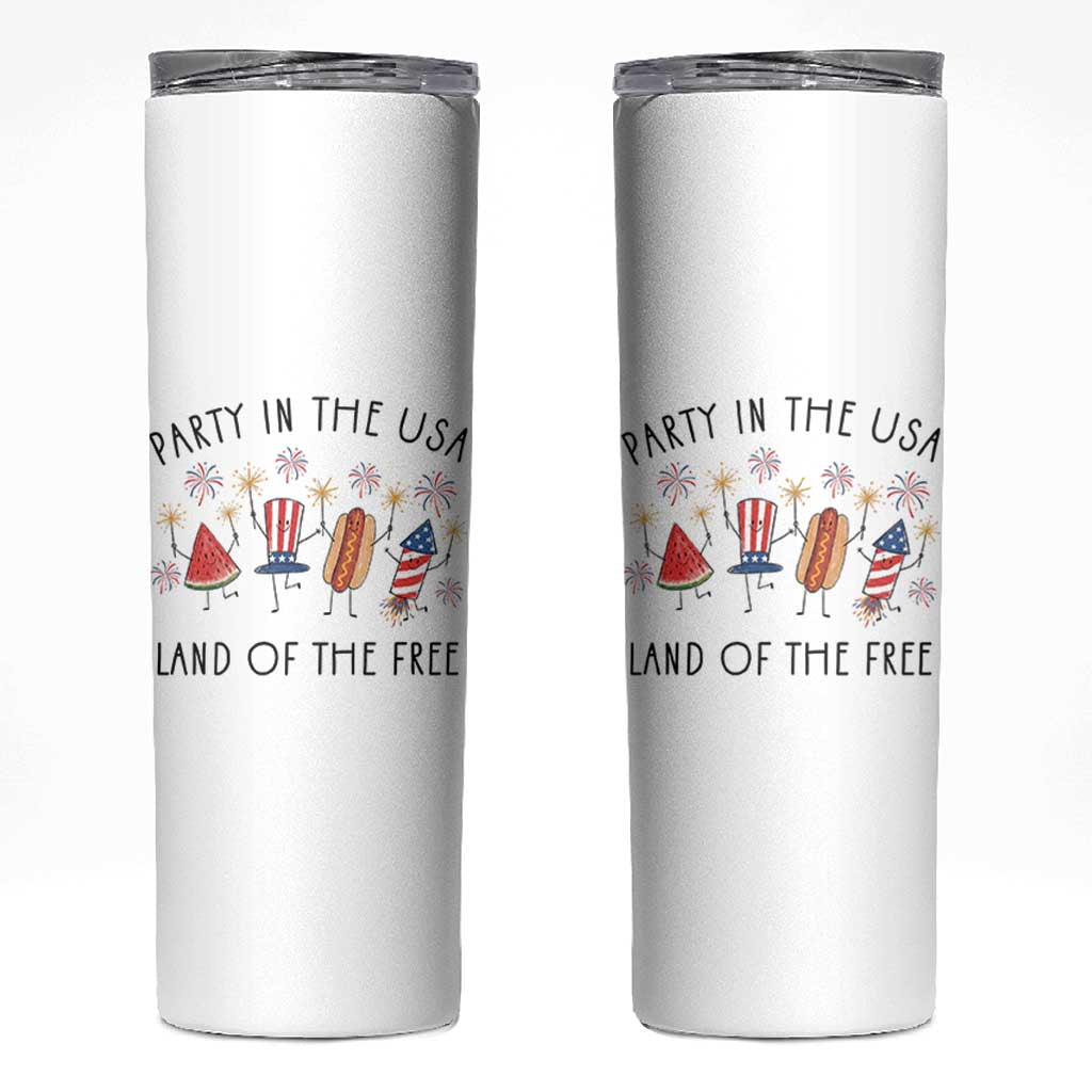 Patriotic Doodle Skinny Tumbler Watermelon Hotdog Firework Cute Fourth of July
