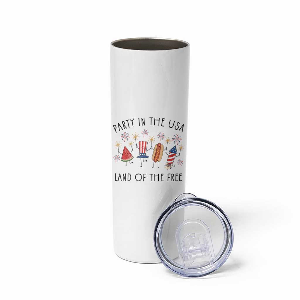 Patriotic Doodle Skinny Tumbler Watermelon Hotdog Firework Cute Fourth of July