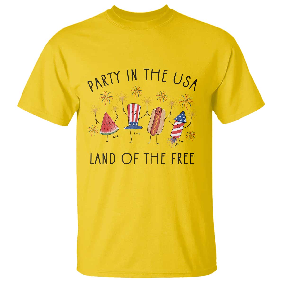 Patriotic Doodle T Shirt Watermelon Hotdog Firework Cute Fourth of July