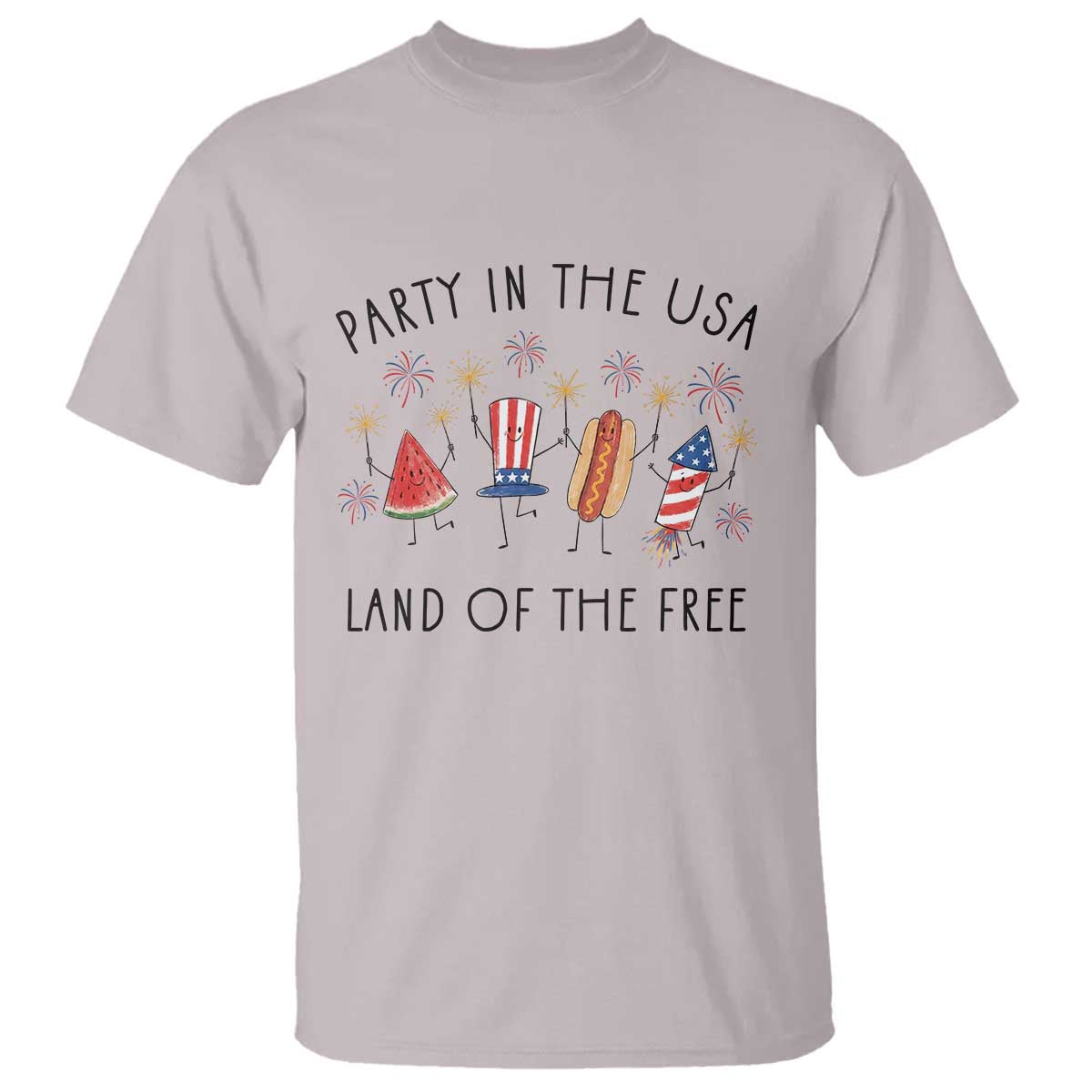 Patriotic Doodle T Shirt Watermelon Hotdog Firework Cute Fourth of July