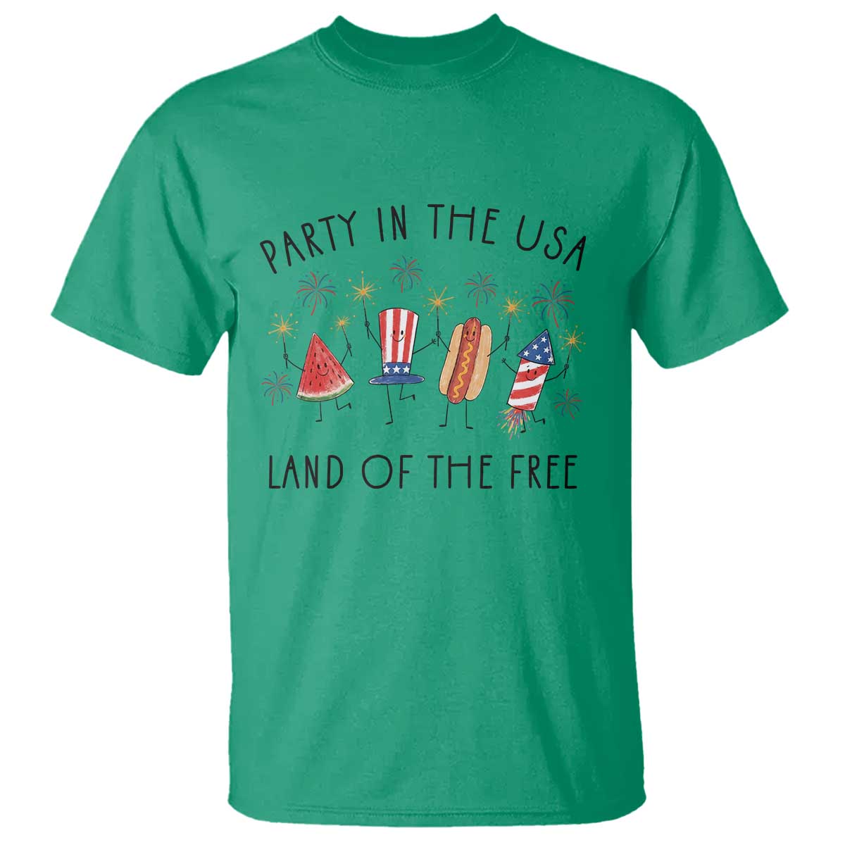 Patriotic Doodle T Shirt Watermelon Hotdog Firework Cute Fourth of July