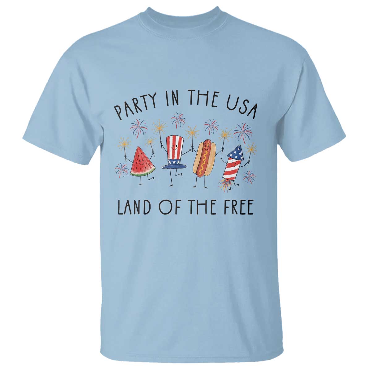 Patriotic Doodle T Shirt Watermelon Hotdog Firework Cute Fourth of July