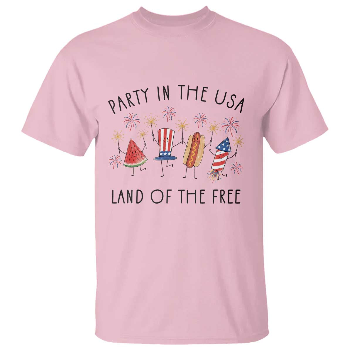 Patriotic Doodle T Shirt Watermelon Hotdog Firework Cute Fourth of July