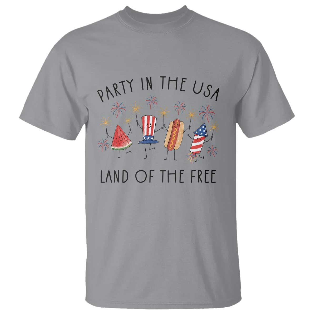 Patriotic Doodle T Shirt Watermelon Hotdog Firework Cute Fourth of July