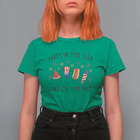 Patriotic Doodle T Shirt For Women Watermelon Hotdog Firework Cute Fourth of July