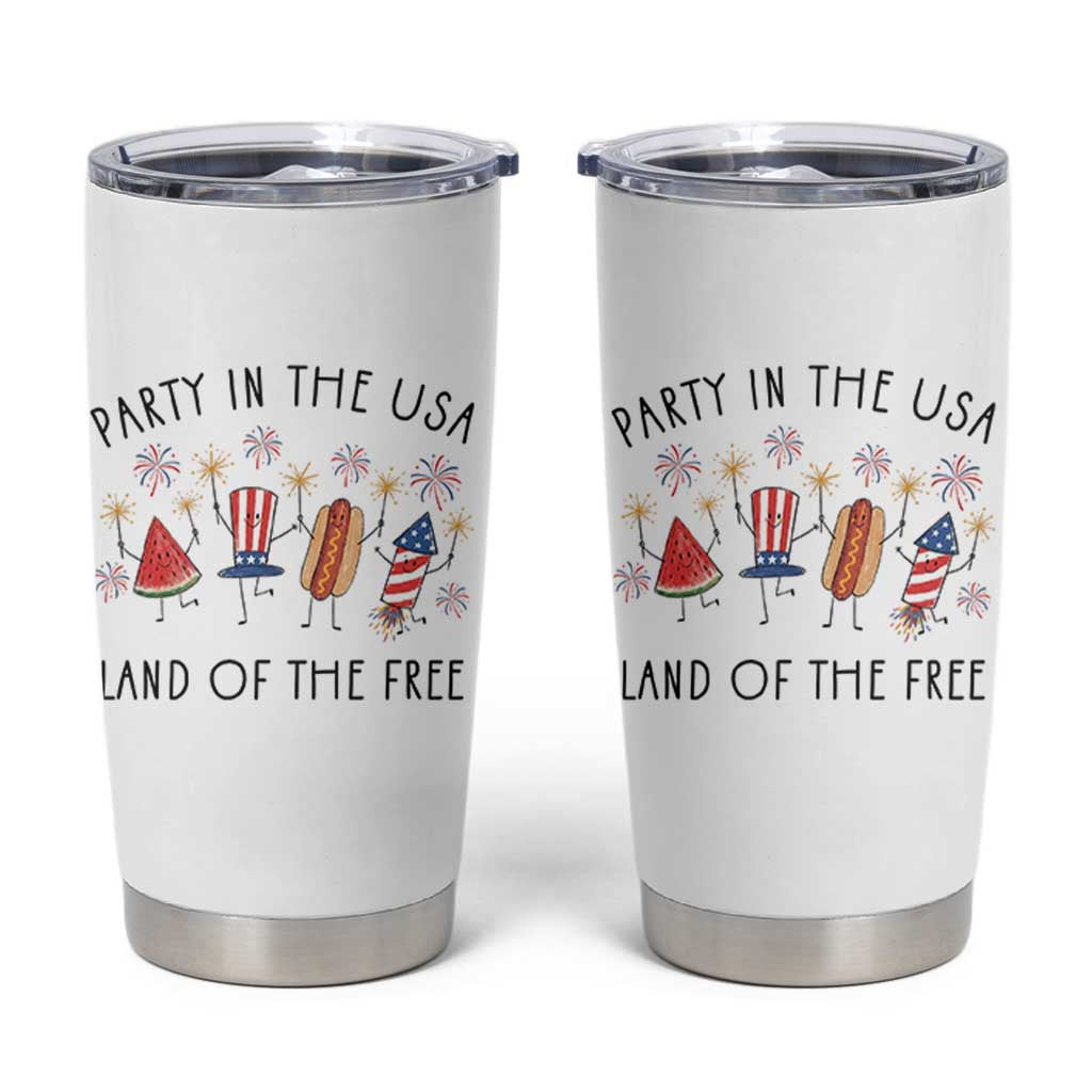 Patriotic Doodle Tumbler Cup Watermelon Hotdog Firework Cute Fourth of July