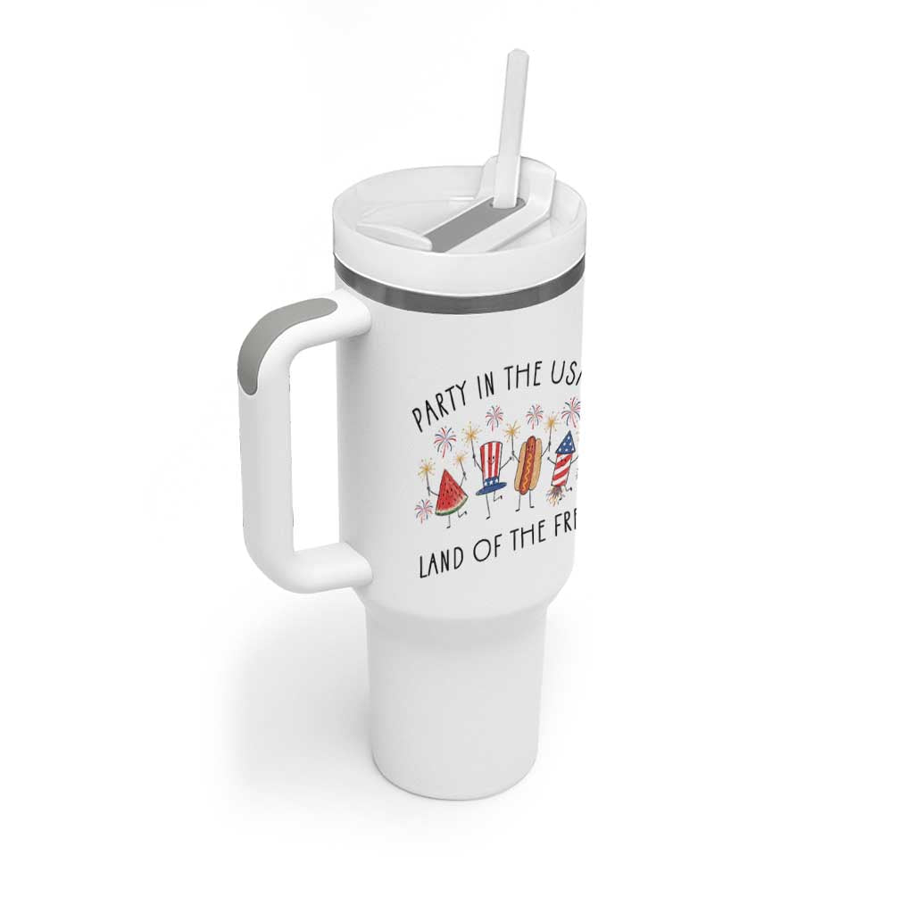 Patriotic Doodle Tumbler With Handle Watermelon Hotdog Firework Cute Fourth of July