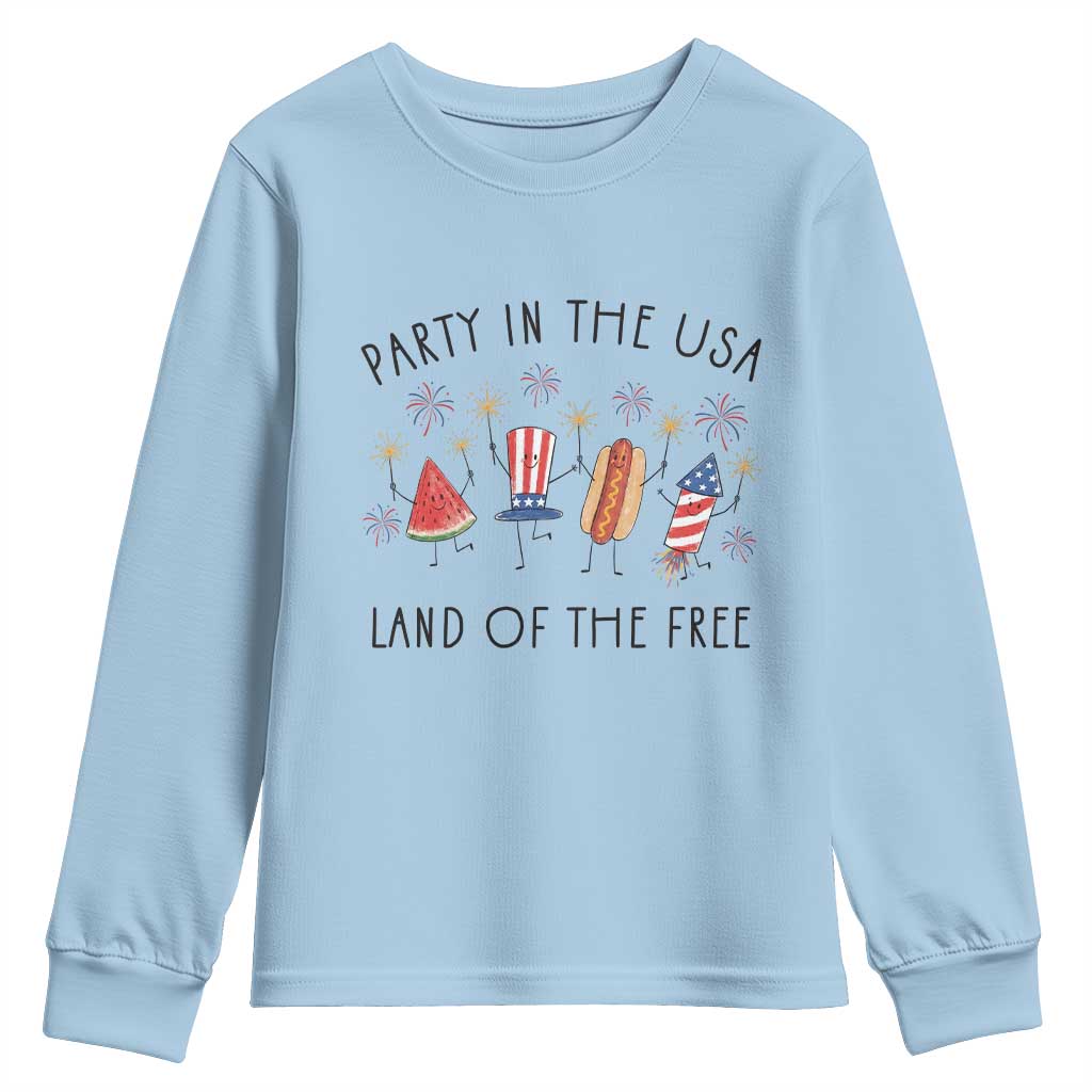 Patriotic Doodle Youth Sweatshirt Watermelon Hotdog Firework Cute Fourth of July