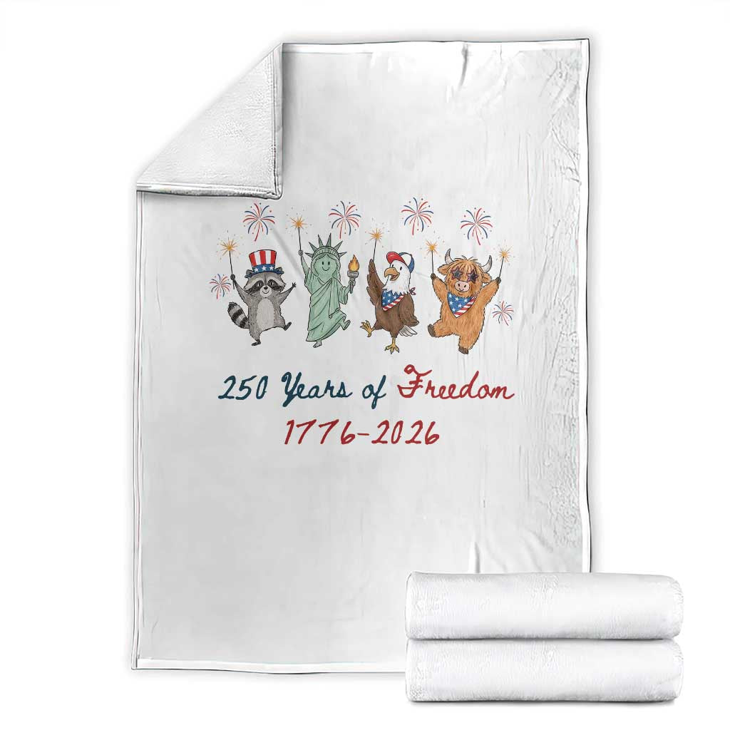 250 Years Of Freedom Throw Blanket Patriotic Doodle America Raccoon Goose Highland Cow 4th of July