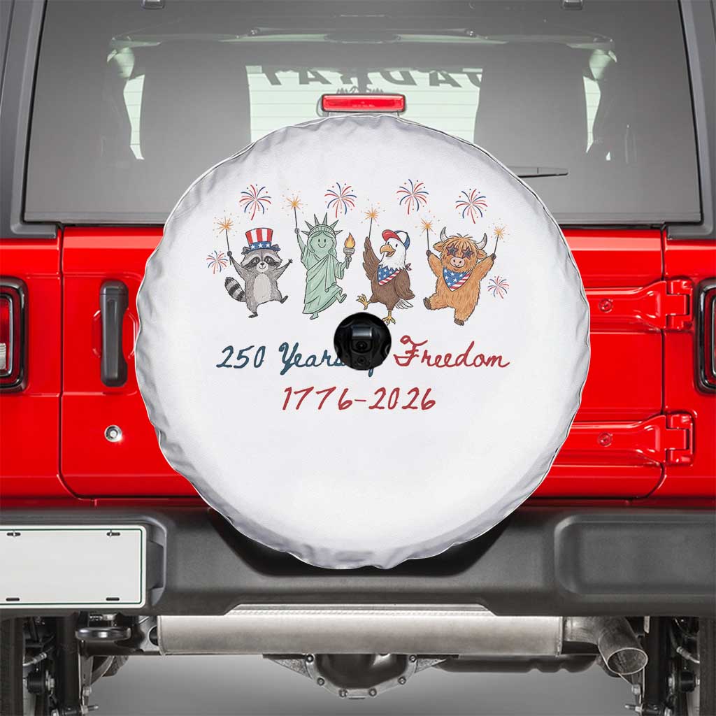 250 Years Of Freedom Spare Tire Cover Patriotic Doodle America Raccoon Goose Highland Cow 4th of July