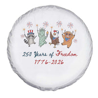250 Years Of Freedom Spare Tire Cover Patriotic Doodle America Raccoon Goose Highland Cow 4th of July