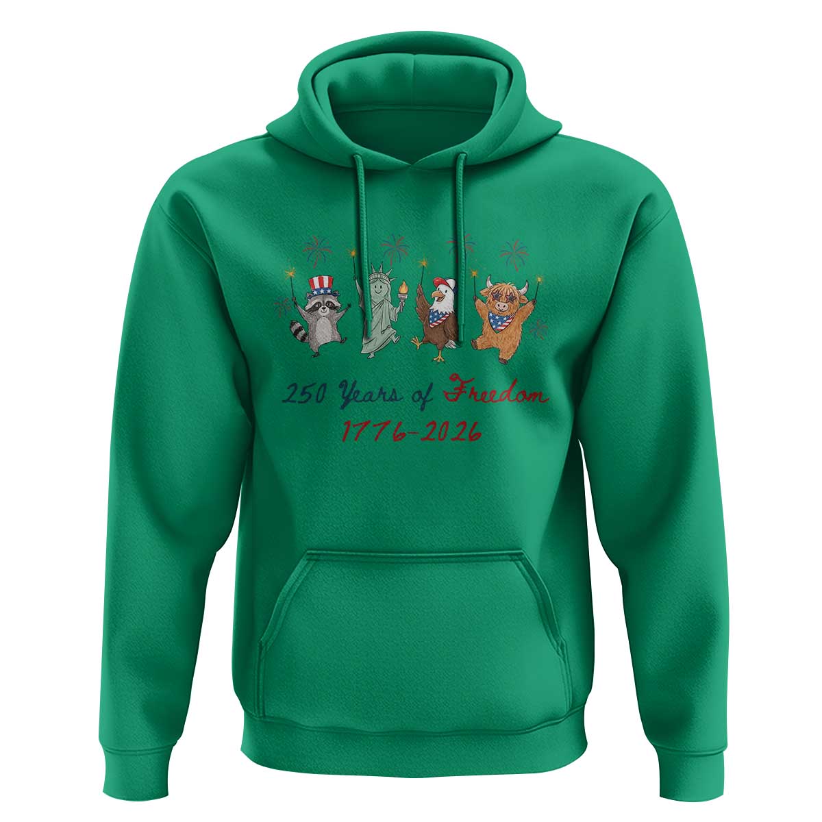 250 Years Of Freedom Hoodie Patriotic Doodle America Raccoon Goose Highland Cow 4th of July