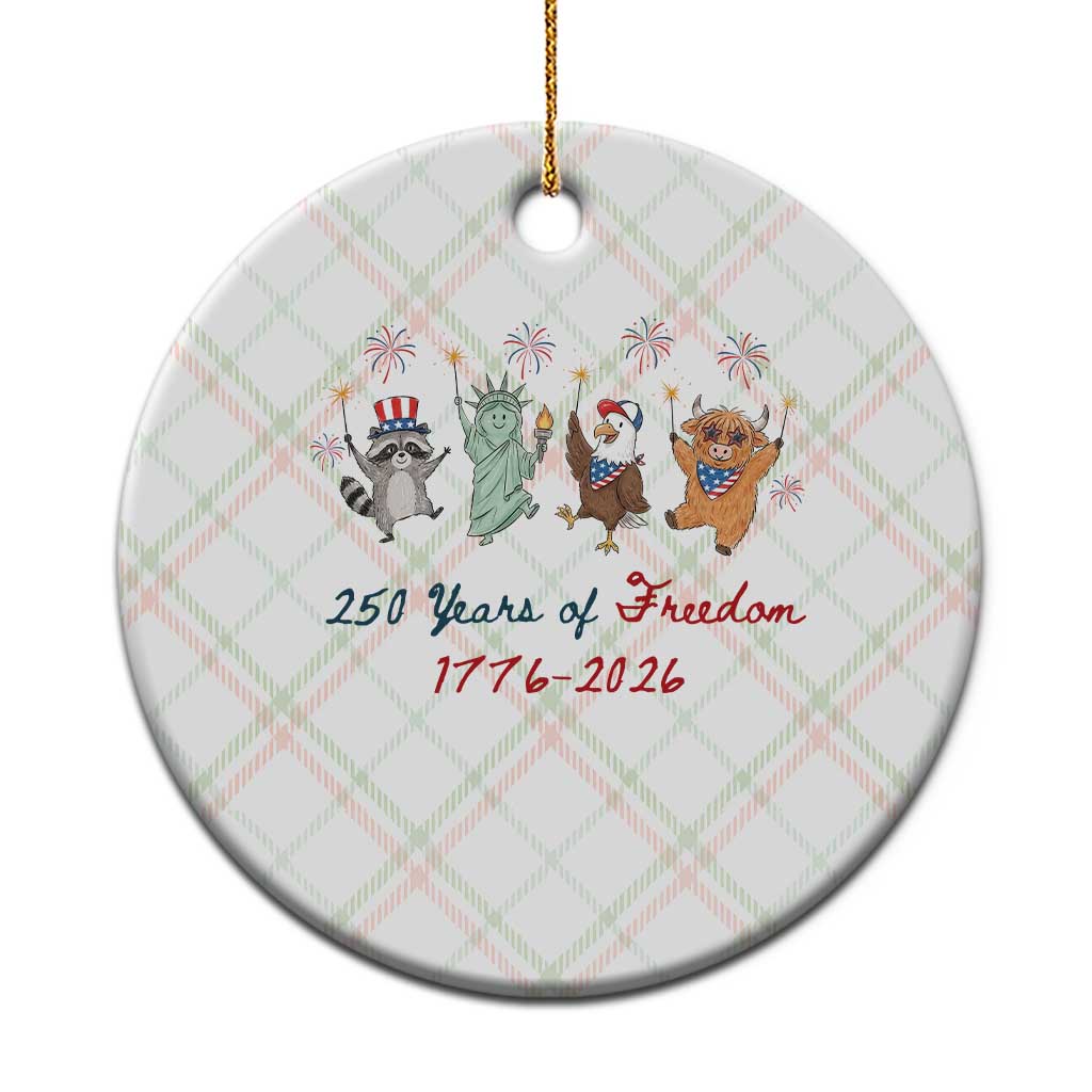 250 Years Of Freedom Ceramic Ornament Patriotic Doodle America Raccoon Goose Highland Cow 4th of July