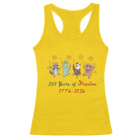 250 Years Of Freedom Racerback Tank Top Patriotic Doodle America Raccoon Goose Highland Cow 4th of July