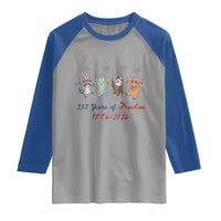 250 Years Of Freedom Raglan Shirt Patriotic Doodle America Raccoon Goose Highland Cow 4th of July