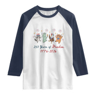 250 Years Of Freedom Raglan Shirt Patriotic Doodle America Raccoon Goose Highland Cow 4th of July