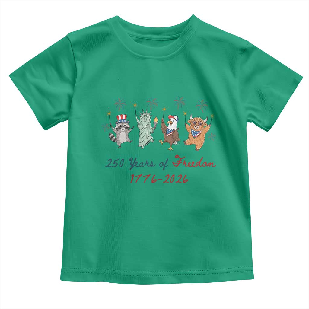 250 Years Of Freedom Toddler T Shirt Patriotic Doodle America Raccoon Goose Highland Cow 4th of July