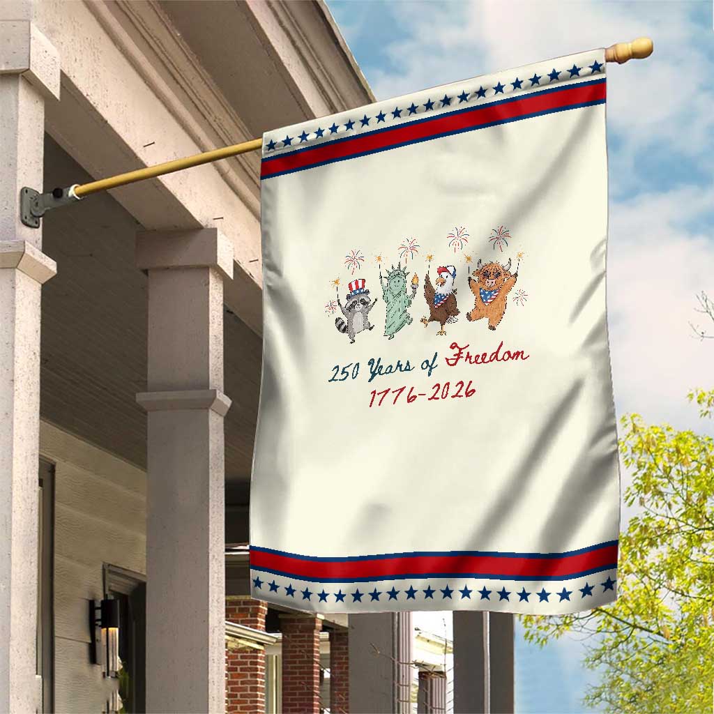 250 Years Of Freedom Patriotic Garden Flag America Raccoon Goose Highland Cow 4th of July