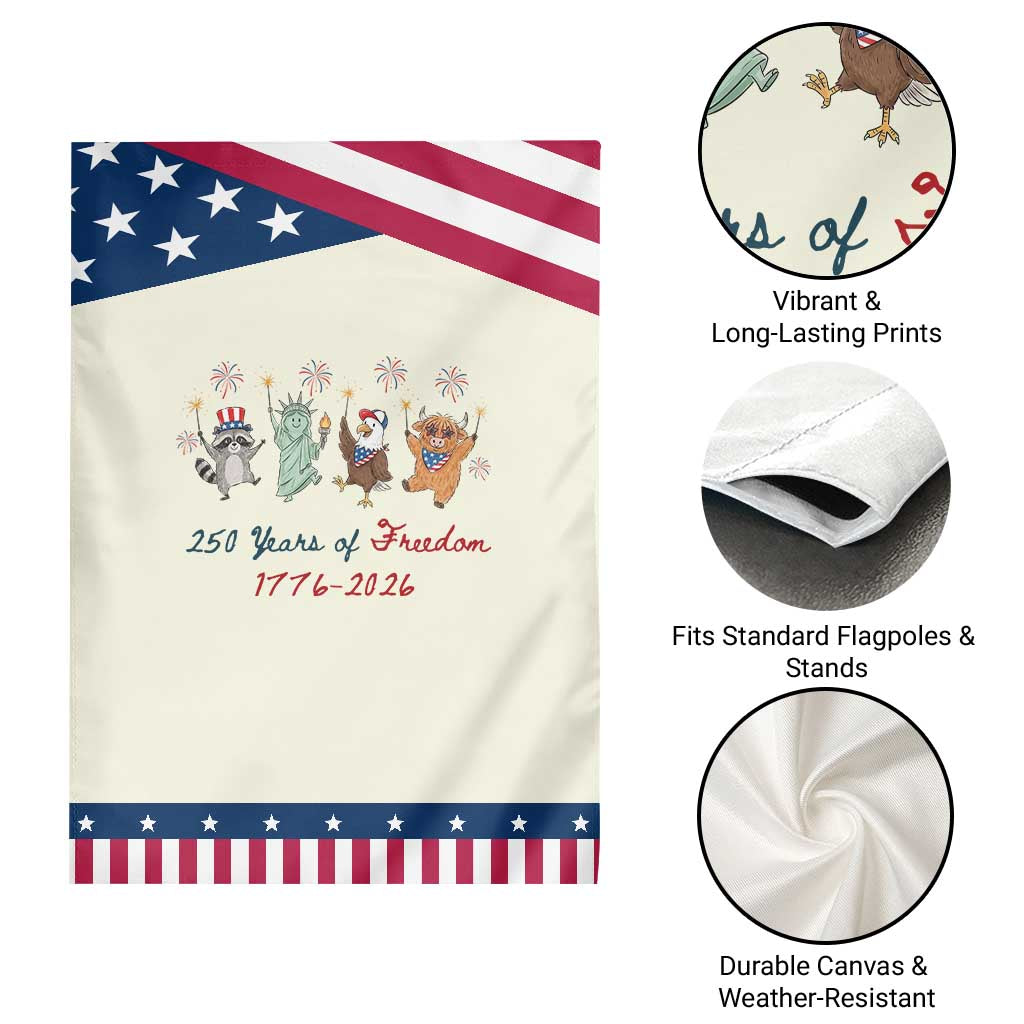 250 Years Of Freedom Patriotic Garden Flag America Raccoon Goose Highland Cow 4th of July