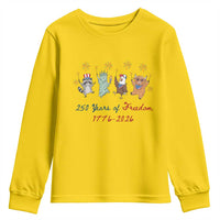 250 Years Of Freedom Youth Sweatshirt Patriotic Doodle America Raccoon Goose Highland Cow 4th of July