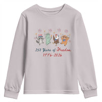250 Years Of Freedom Youth Sweatshirt Patriotic Doodle America Raccoon Goose Highland Cow 4th of July