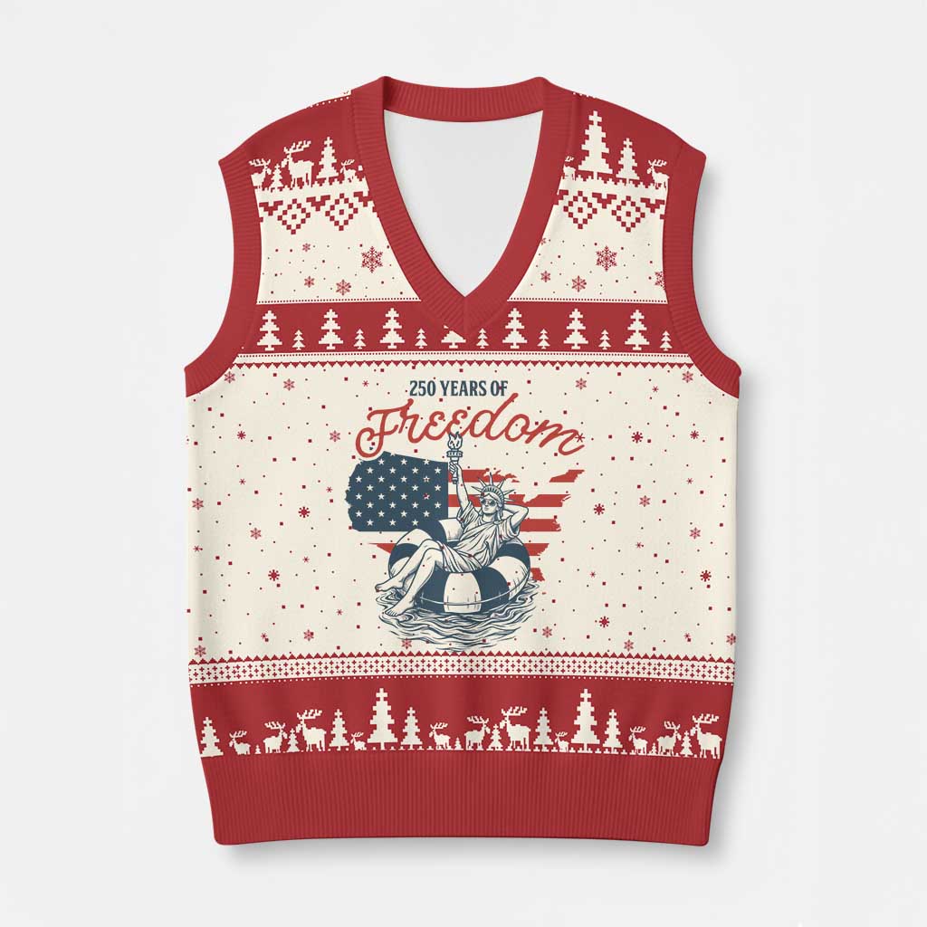 Chill The Fourth Out V-Neck Knit Sweater Vest Funny Statue of Liberty 4th of July