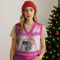 Chill The Fourth Out V-Neck Knit Sweater Vest Funny Statue of Liberty 4th of July