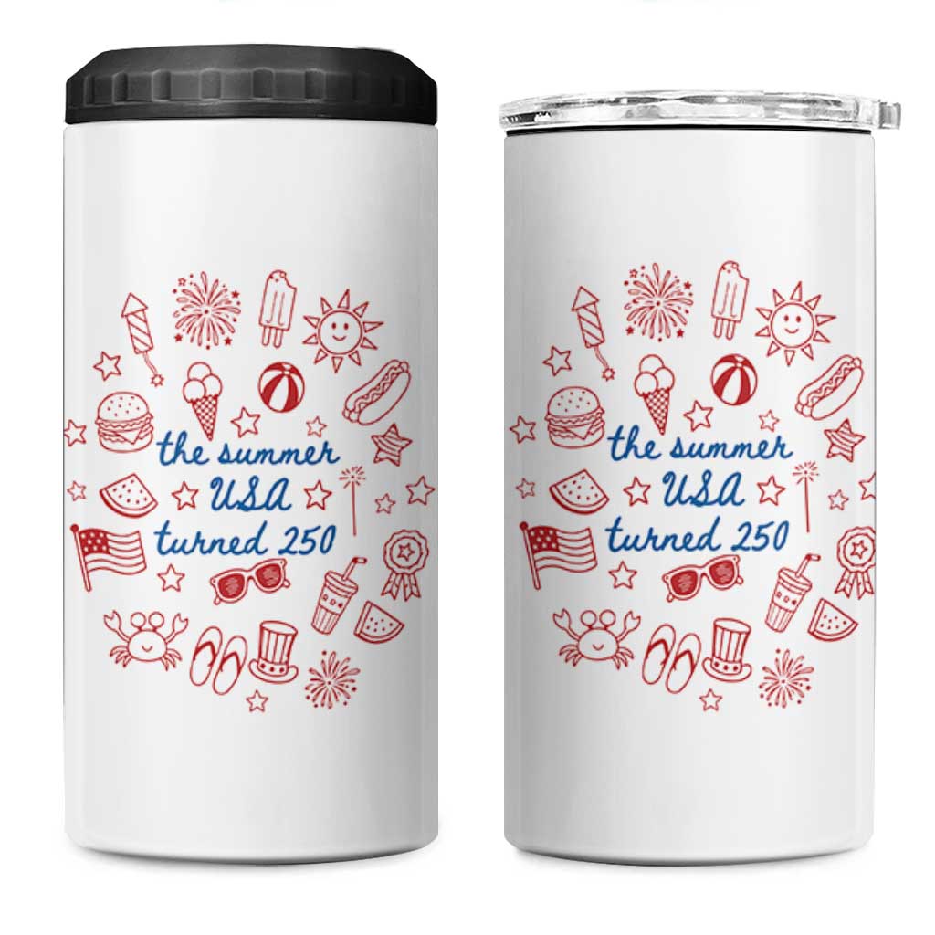 The Summer USA Turned 250 4 in 1 Can Cooler Tumbler 250 Years America Anniversary 4th of July
