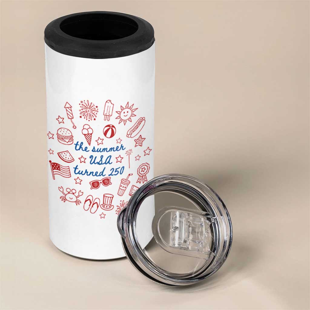 The Summer USA Turned 250 4 in 1 Can Cooler Tumbler 250 Years America Anniversary 4th of July