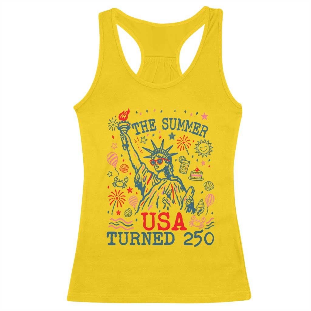 250 Years America Anniversary Statue of Liberty Racerback Tank Top The Summer USA Turned 250