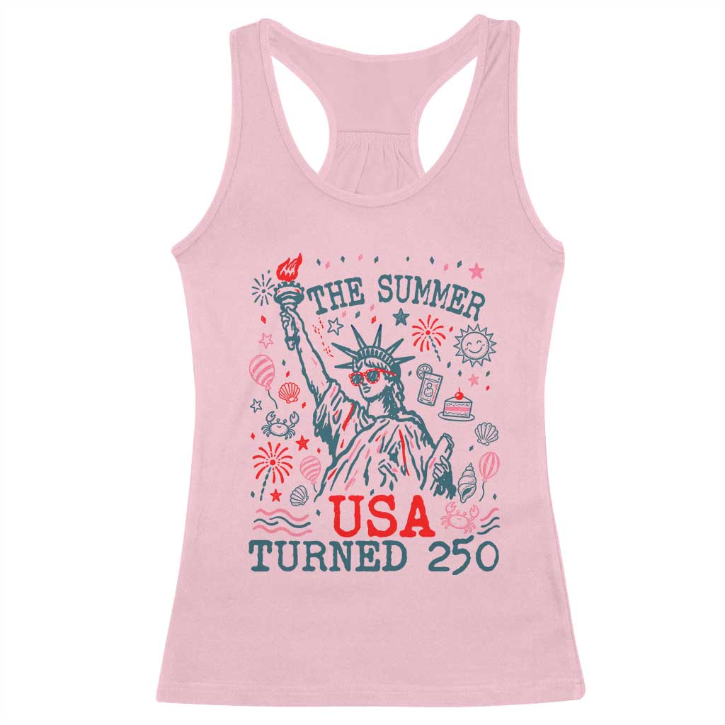 250 Years America Anniversary Statue of Liberty Racerback Tank Top The Summer USA Turned 250
