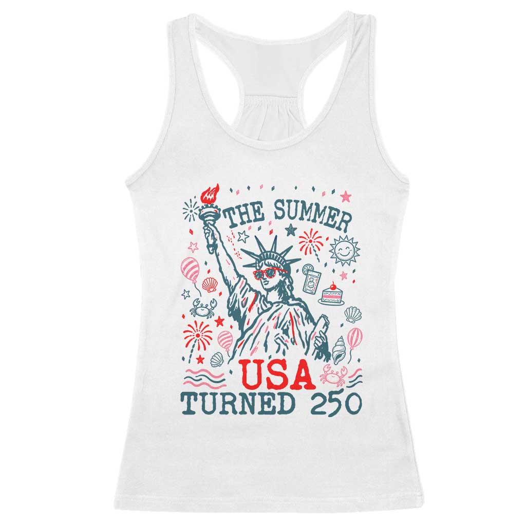 250 Years America Anniversary Statue of Liberty Racerback Tank Top The Summer USA Turned 250