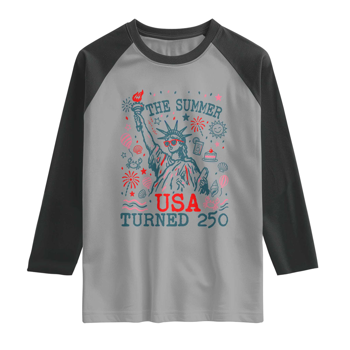 250 Years America Anniversary Statue of Liberty Raglan Shirt The Summer USA Turned 250
