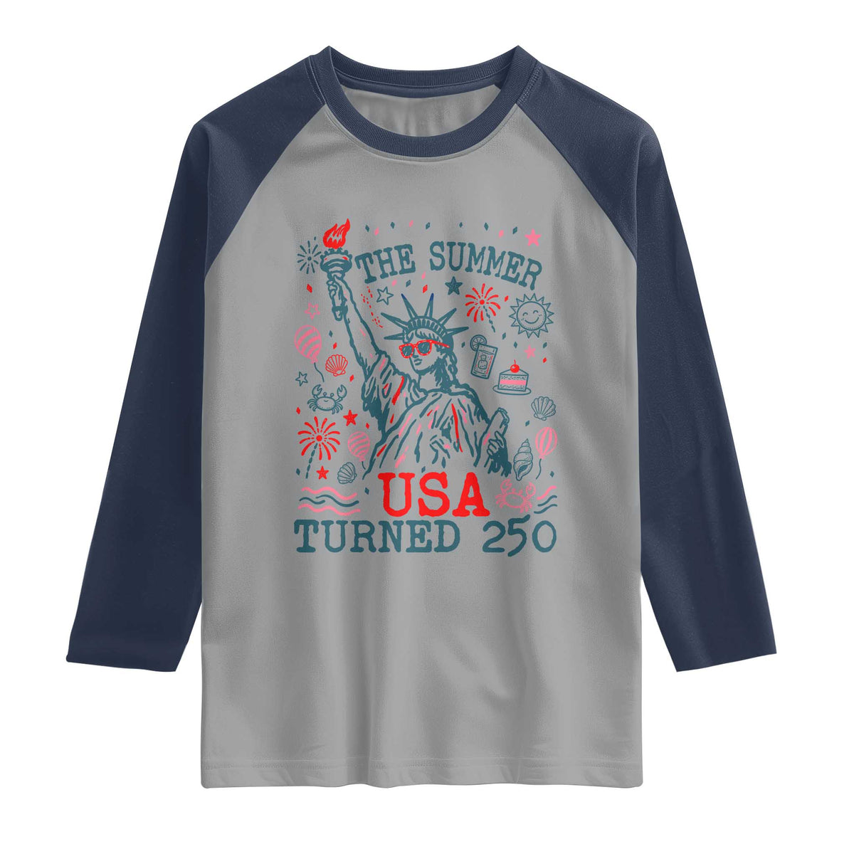 250 Years America Anniversary Statue of Liberty Raglan Shirt The Summer USA Turned 250