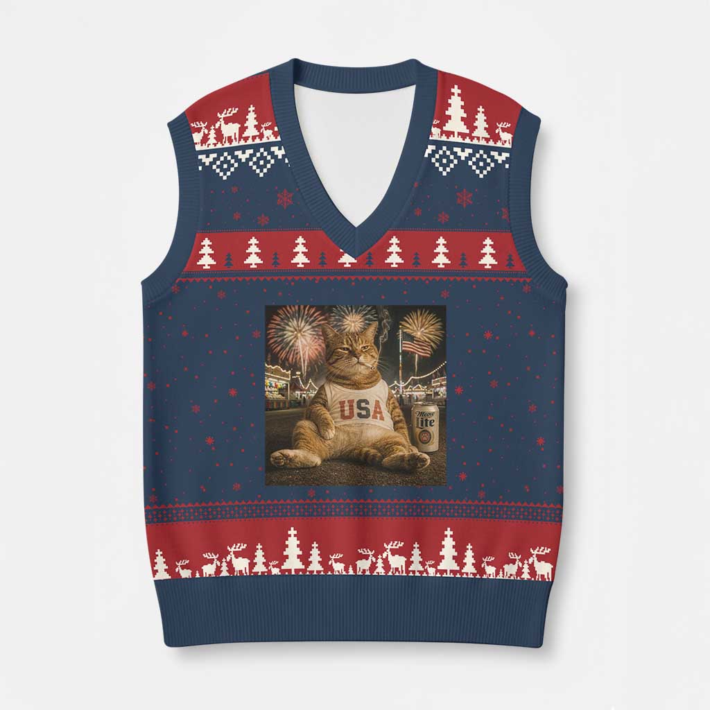 USA 250th Anniversary Statue of Liberty V-Neck Knit Sweater Vest The Summer USA Turned 250
