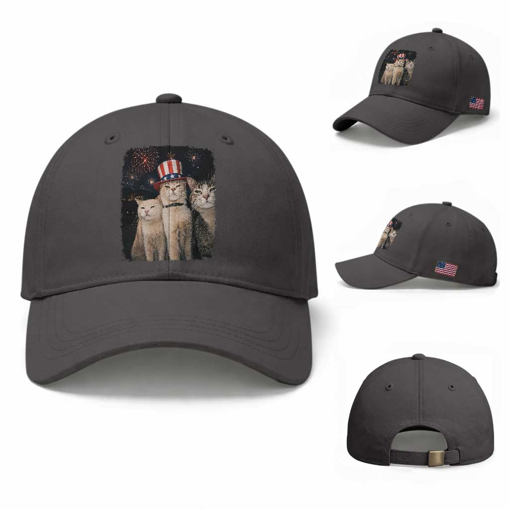 Patriotic Smoking Cat Baseball Cap Funny American Cat Lover 4th of July