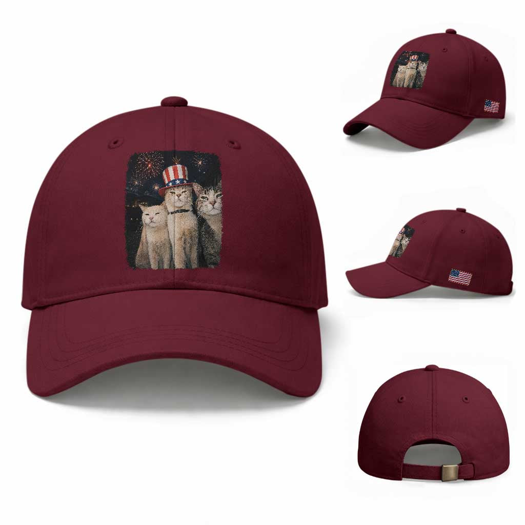 Patriotic Smoking Cat Baseball Cap Funny American Cat Lover 4th of July