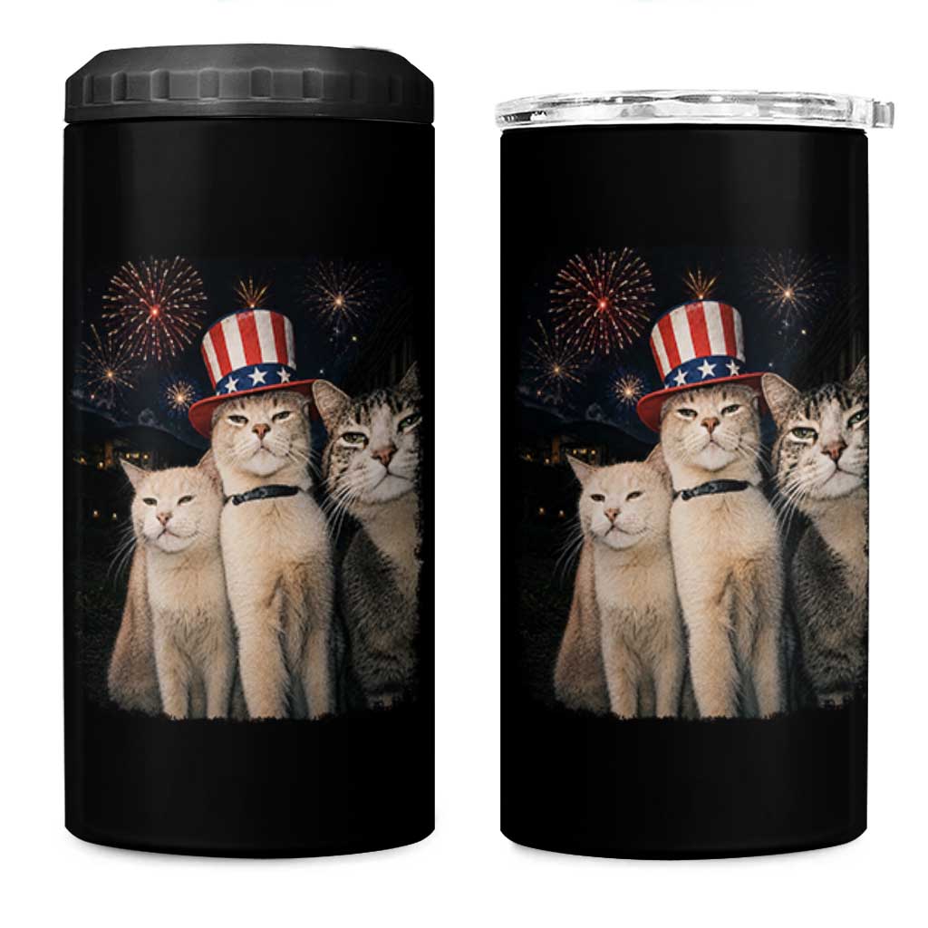 Patriotic Smoking Cat 4 in 1 Can Cooler Tumbler Funny American Cat Lover 4th of July