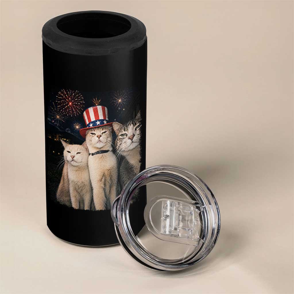 Patriotic Smoking Cat 4 in 1 Can Cooler Tumbler Funny American Cat Lover 4th of July