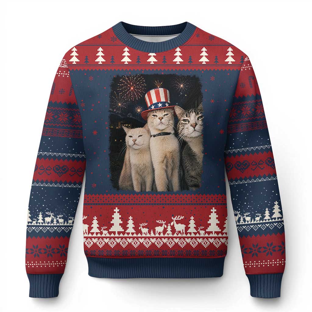 Patriotic Smoking Cat Ugly Christmas Sweater Funny American Cat Lover 4th of July