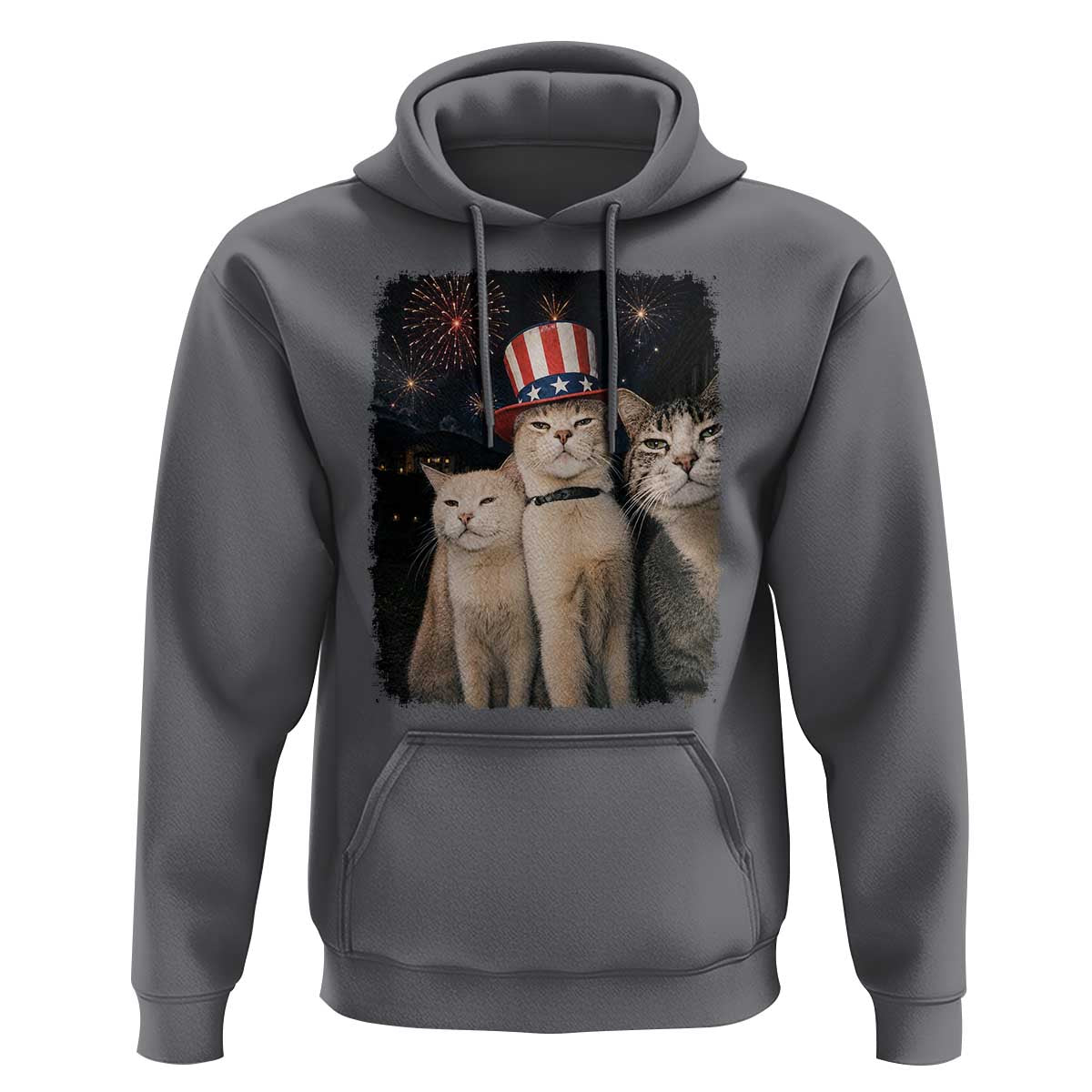 Patriotic Smoking Cat Hoodie Funny American Cat Lover 4th of July