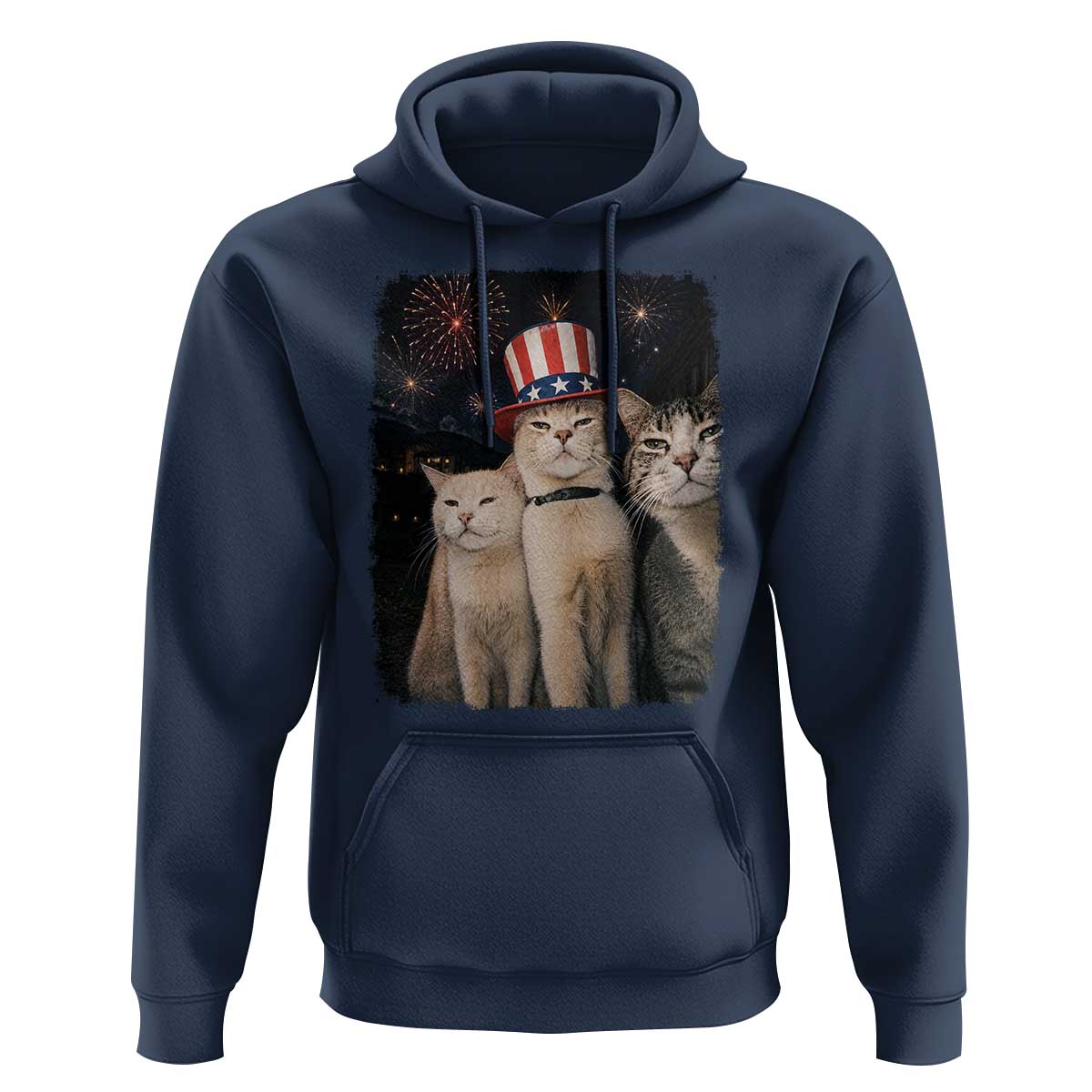 Patriotic Smoking Cat Hoodie Funny American Cat Lover 4th of July