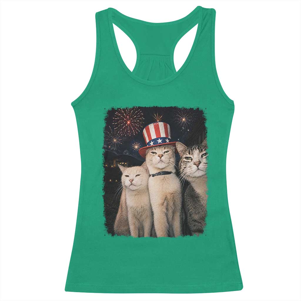 Patriotic Smoking Cat Racerback Tank Top Funny American Cat Lover 4th of July