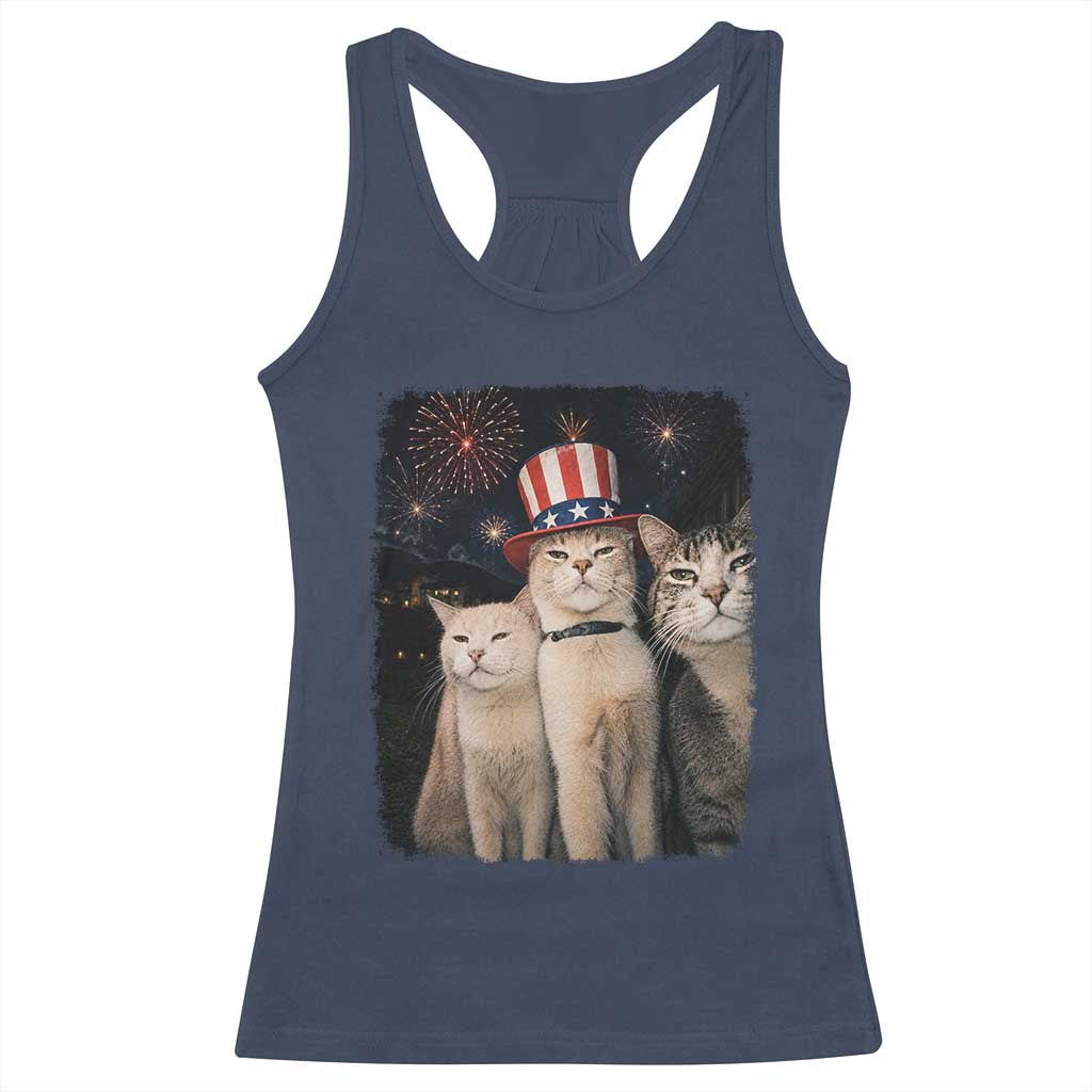 Patriotic Smoking Cat Racerback Tank Top Funny American Cat Lover 4th of July