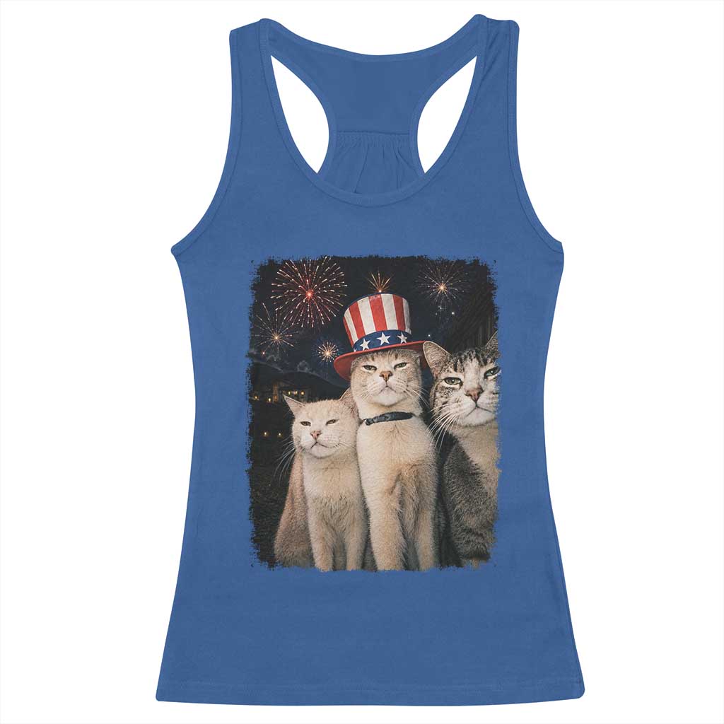 Patriotic Smoking Cat Racerback Tank Top Funny American Cat Lover 4th of July