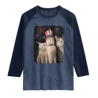 Patriotic Smoking Cat Raglan Shirt Funny American Cat Lover 4th of July